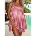 thumbnail image 2 of Women 2 Piece Lounge Set Plaid Summer Pajama Set Sleeveless Peplum Cami Top and Wide Leg Shorts Set Beachwear Vacation Outfits, 2 of 8