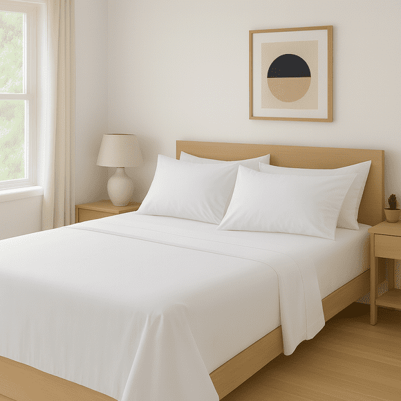 Comfy Bamboo World Series 90gsm 4pc Microfiber Bedsheets Sheet Set, Queen Size Bed, White