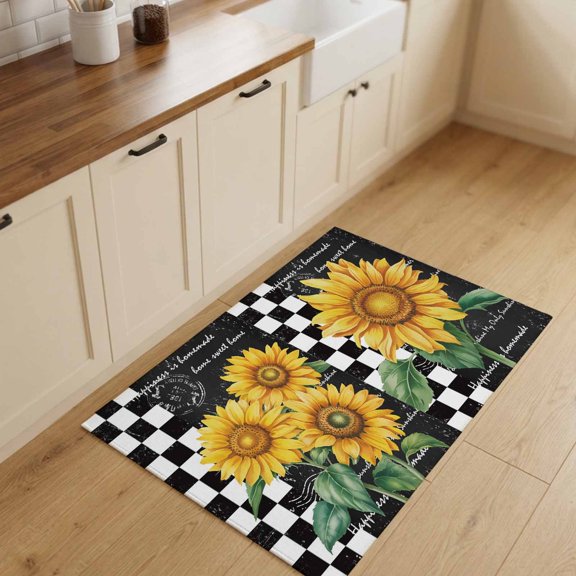 2x3ft Rectangle Rug,Farmhouses Sunflower Leaves Washable Area Rugs Non-Slip Accent Rug Black White Buffalo Plaid Soft Circle Carpet for Living Room Bedroom Home Office Decor