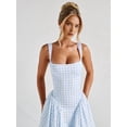 thumbnail image 4 of Women'S Summer Gingham Long Dress Corset Square Neck Lace Up Backless Casual Sundress Blue M, 4 of 8