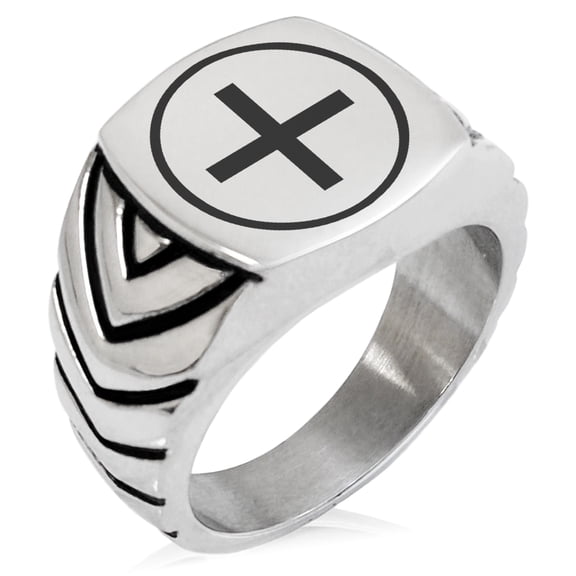 Stainless Steel Celtic Ailm Conifers Chevron Pattern Biker Style Polished Ring