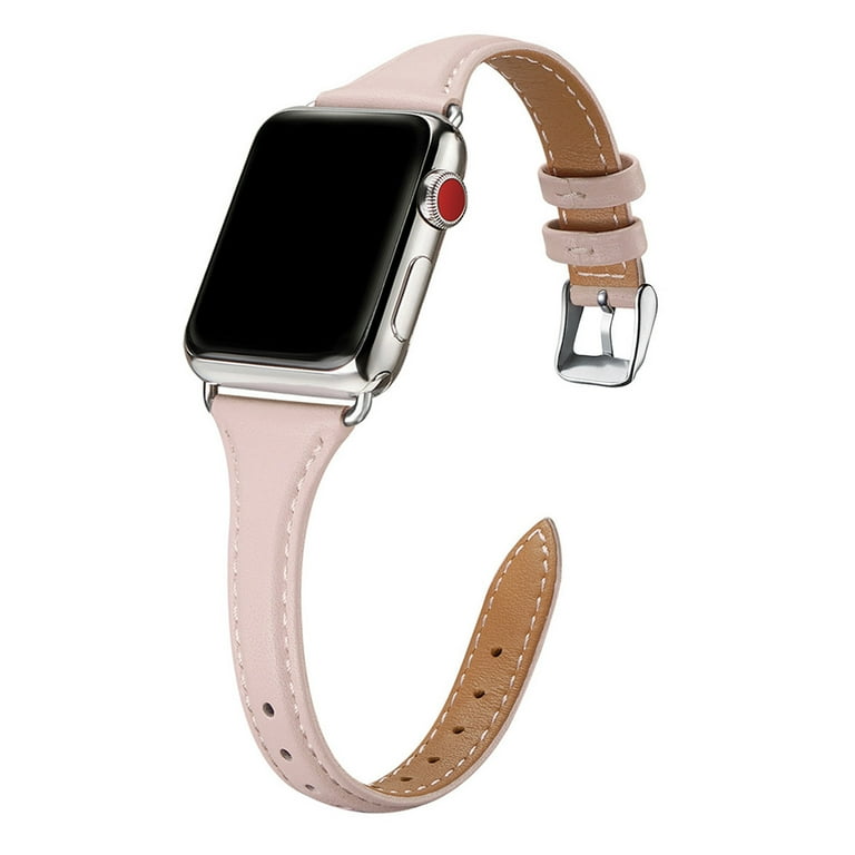 WFEAGL Leather Band Compatible Apple Watch Band 42mm 44mm 45mm Pink  Sand/Silver