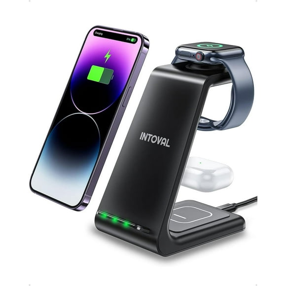 Intoval Wireless Charging Station, 3 in 1 Charger for Apple iPhone/iWatch/Airpods,iPhone16 15,14,13,12,11 (Pro,Pro Max)/XS/XR/XS,iWatch10 9/8/Ultra2/1/7/6/