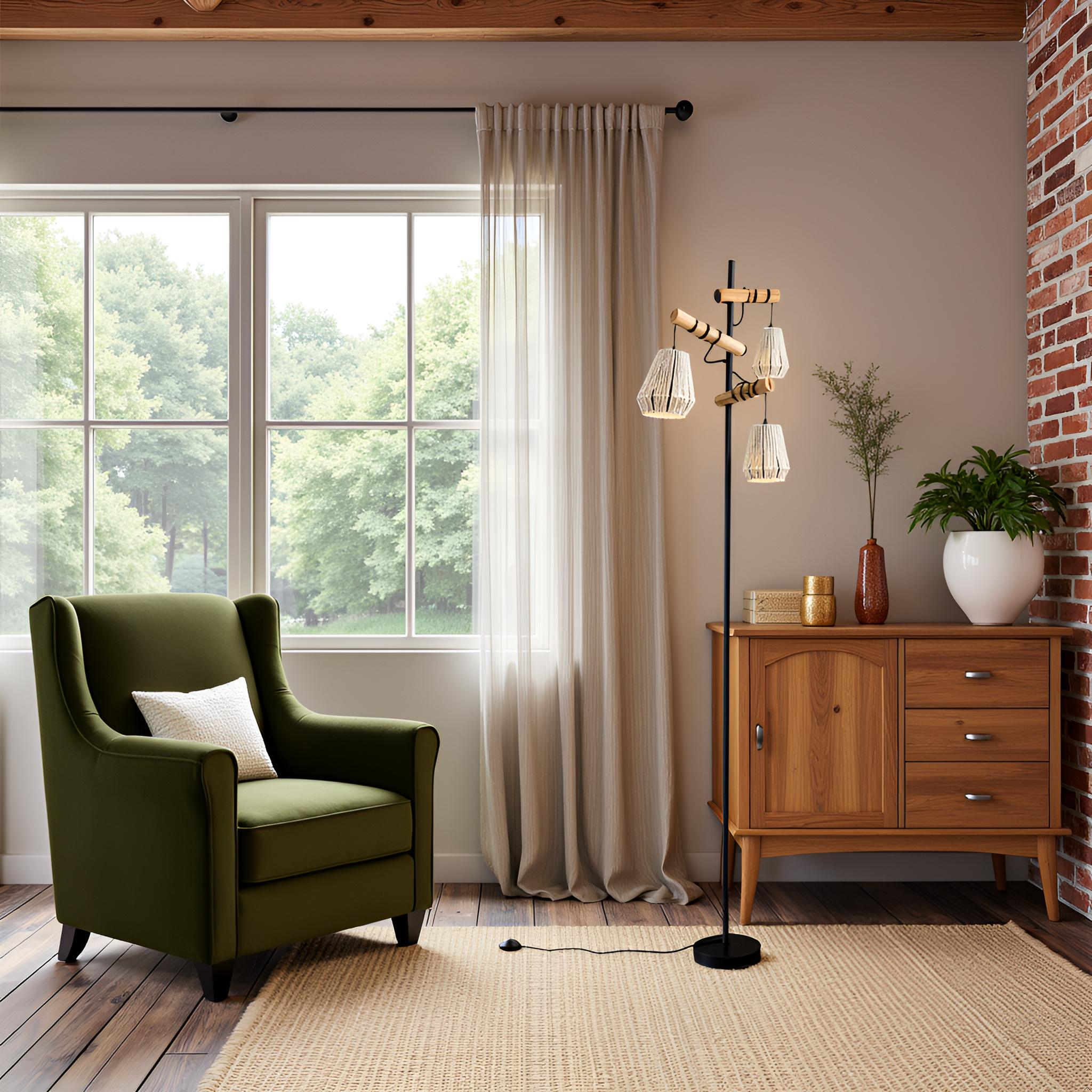 Tall Standing Lamps with 3pc Handmade Beige Shades, Modern Floor Lamps for Living Room, Bedroom, Study Room and Office
