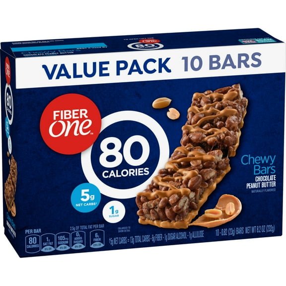 Fiber One 80 Calorie Chewy Bars, Chocolate Peanut Butter, Snack Bars Value Pack, 10 Ct, 8.2 oz