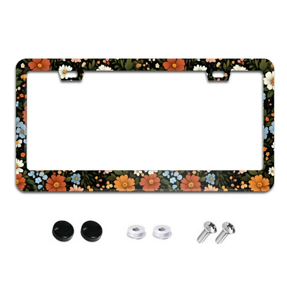 Seamless Flowers and Leaves License Plate Frames for Women Men Car Plate Holder Cover Metal Tag Aluminum Car Accessories Front Rear Plate Decor
