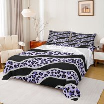 Homewish Chic Purple Polkadots Twin Sheet Sets, Leopard Cheetah Print Twin Fitted Sheet, Modern Fashion Style Flat Sheet, Ultra Soft Bedroom Decor, 3 Pieces