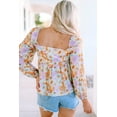 thumbnail image 3 of Women's Multicolor Floral Square Neck Puff Sleeve Babydoll Blouse, 3 of 5