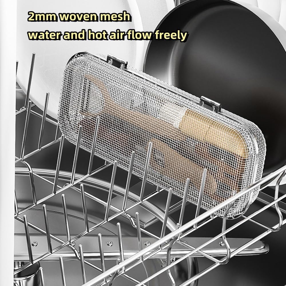ABPETE Dishwasher Basket, Stainless Steel Dishwasher Silverware Basket, Replacement Utensil Rectangular Mesh Drain for Small Items