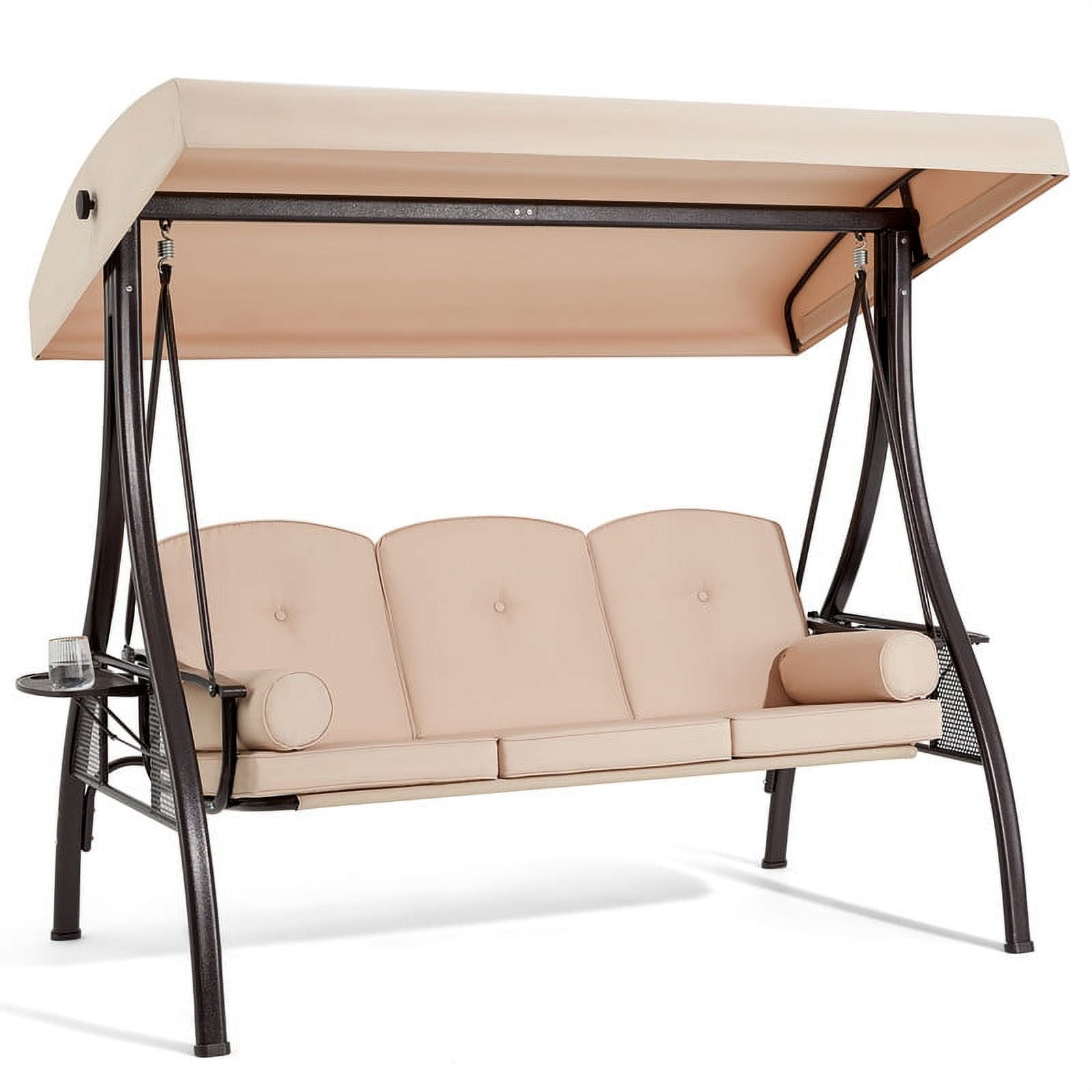 HOMREST 3-Seat Outdoor Porch Swing with Adjustable Canopy and Backrest, Patio Swing Chair with Weather Resistant Steel Frame,Comfortable Cushions for Balcony,Garden,Deck and Poolside
