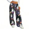 thumbnail image 4 of Fabrcox Halloween Women Pajama Pants Funny Pumpkin Ghost Cat Women's Lounge Pants Spooky Cozy Fall Winter Wide Leg Womens Sleep Pants, 4 of 5