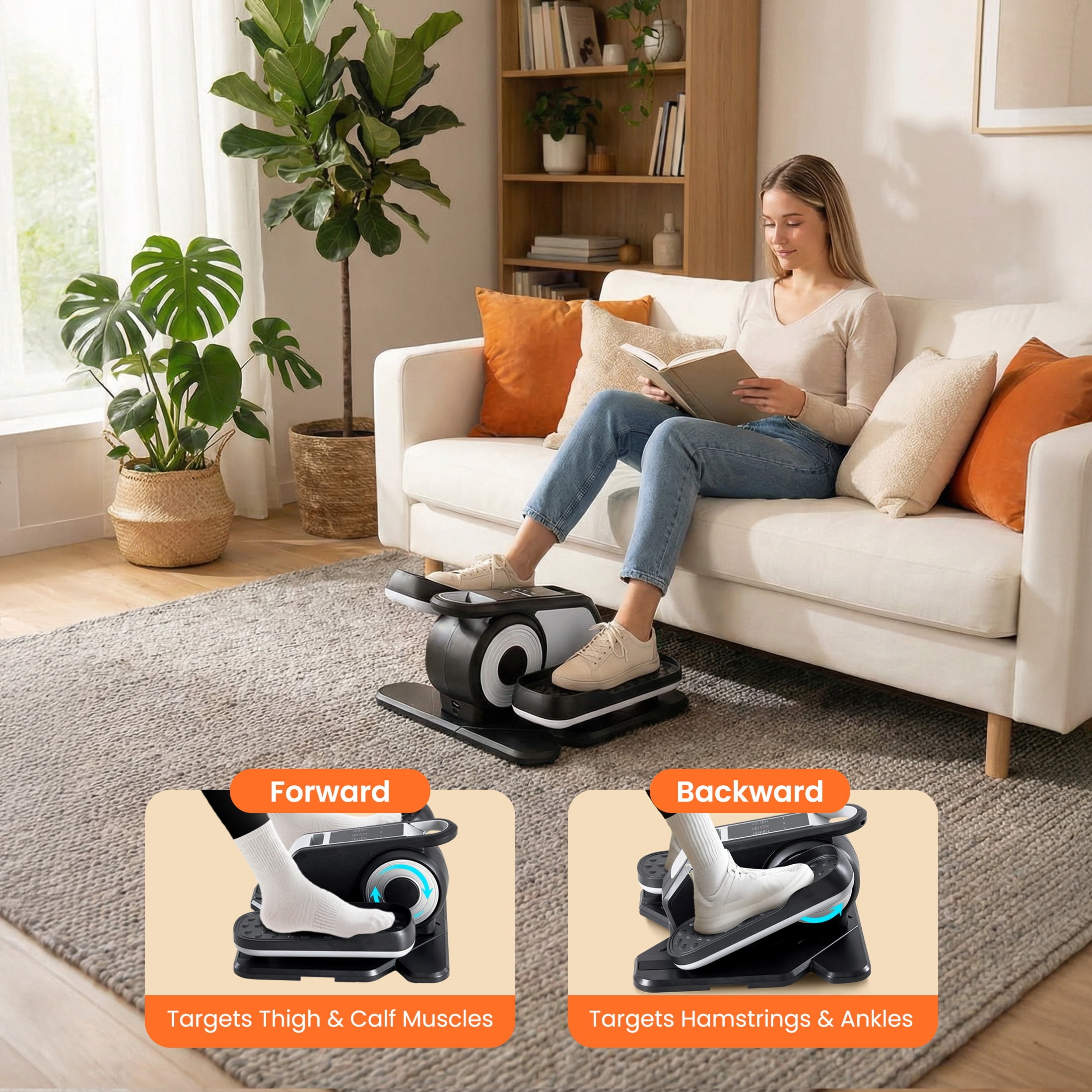 edx Under Desk Elliptical Machine, Portable Electric Leg Exerciser with Remote, Electric Seated Pedal Exerciser for Seniors, Home Office, Silver