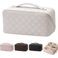 thumbnail image 1 of Makeup Bag, Pu Leather Waterproof Make Up Bag with Handle and Divider Fashionable Makeup Organiser Bag Portable Travel Makeup Bag (White), 1 of 5