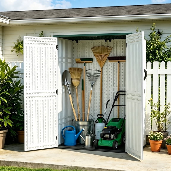 ZYJOYY Outdoor Storage Cabinet, 60 Cu. Ft. Resin Vertical Storage Shed with Floor, Lockable Waterproof Storage for Garden Tools, Pool Supplies & Patio Essentials, Grey
