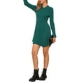 thumbnail image 4 of INSPIRE CHIC Pleated Sweater Dress for Women's Casual Long Sleeve Knit Shirt Dress XS Dark Green, 4 of 6