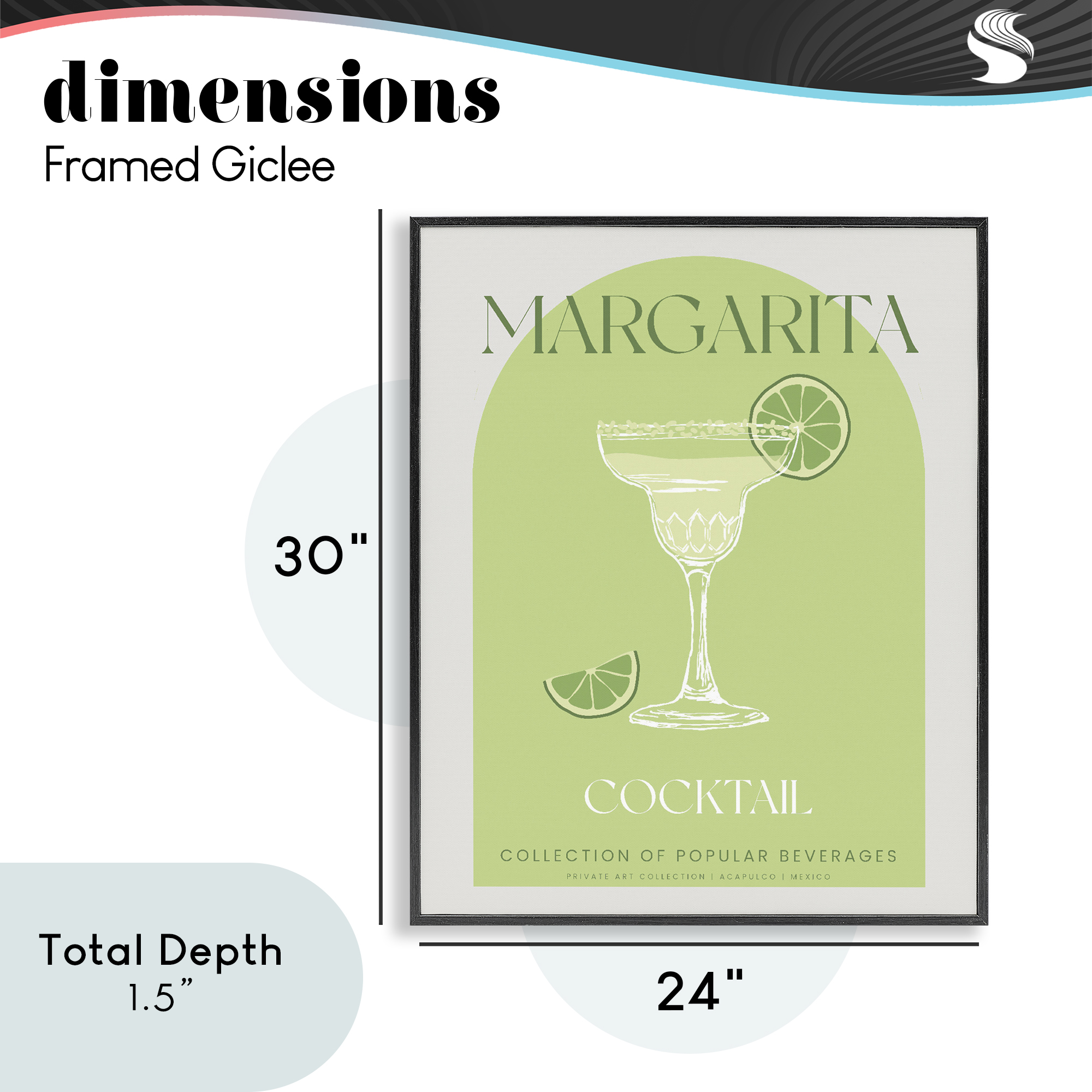 Stylish Retro Margarita Black Framed Giclee Art, design by Lil' Rue