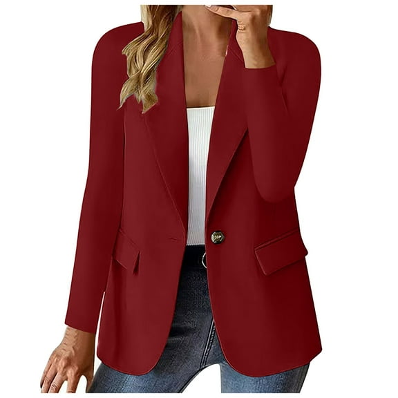 Gvdentm Womans Blazer Fashion Solid Button Suit Coat Long Sleeve Hatless Suit Jacket for Women ,L
