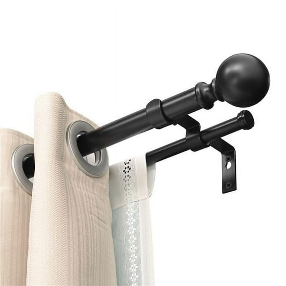 48 to 86 in. Window Treatment Telescoping Double Curtain Rod Set with Classic Cap, Black