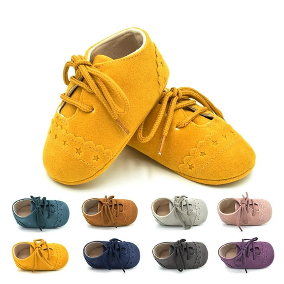 Hinvhai Baby Boys Girls Lace Up Suede Boots Sneakers,Classic Soft Rubber Sole Infant Newborn Oxford Anti-Slip Toddler Casual Shoes Yellow 12-18 Months