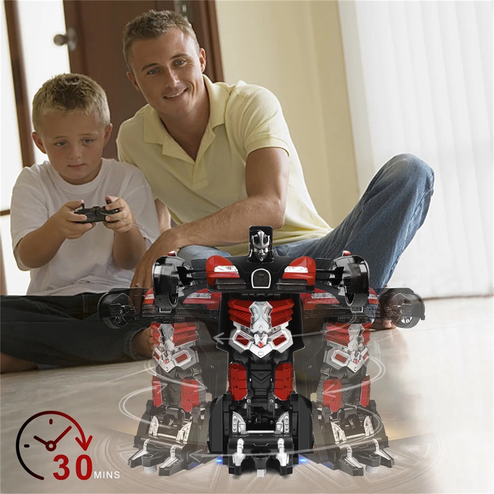 Remote Control Transforming Car Robot Toys 2.4GHz 1/14 Scale Transform RC Racing Cars Toys with LED Lights / Sounds / Gesture Sensing for Kids Boys Girls Birthday Christmas Gifts (Red)