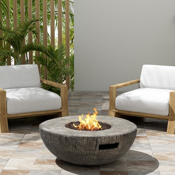 YIYADO 28-Inch Outdoor Round Propane Gas Smokeless Fire Pit, 30000BTU Round Fire Pit, Light Gray