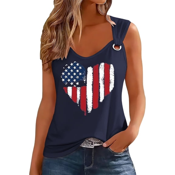 haizhen 4th of July Tank Tops for Women Casual V Neck Heart America Flag Patriotic Shirts for Women 250th Anniversary USA Shirt Sleeveless Summer Outfits Womens Graphic Tees Navy, S