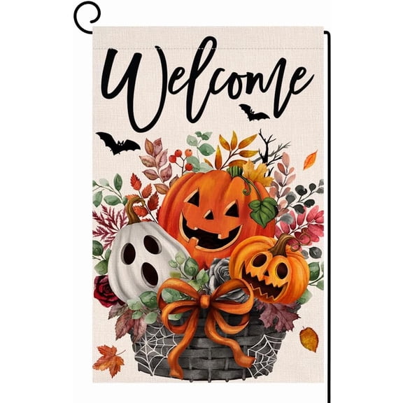 Halloween Ghost Pumpkin Garden Flag 12x18 Vertical Double Sided Black Bat Welcome Fall Holiday Outside Decorations Burlap Yard Flag BW834