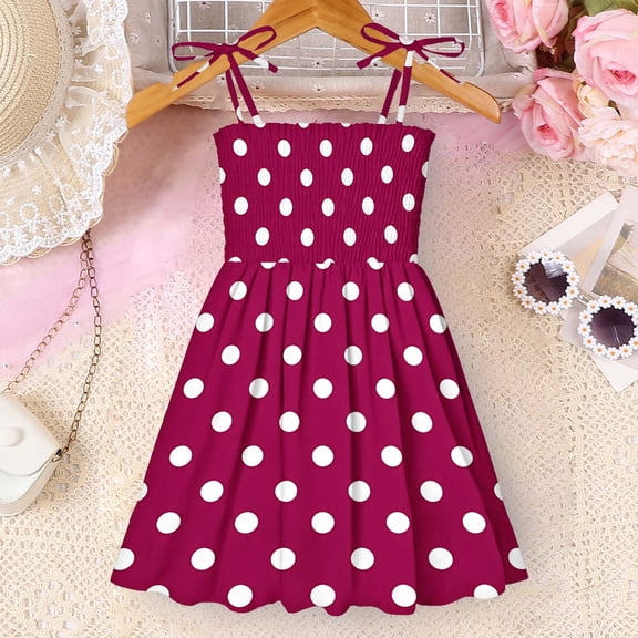 BRGZLK Toddler Baby Girls Halter Dress Adjustable Spaghetti Strap Polka Dot Princess Sundress 2026 Casual Beach Holiday Dresses Hot Pink 4-5 Years