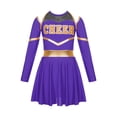thumbnail image 3 of iiniim Cheer Leader Girls Contrast Color Cold Shoulder Cheerleading Uniform Dress Birthday Party Purple 12, 3 of 7