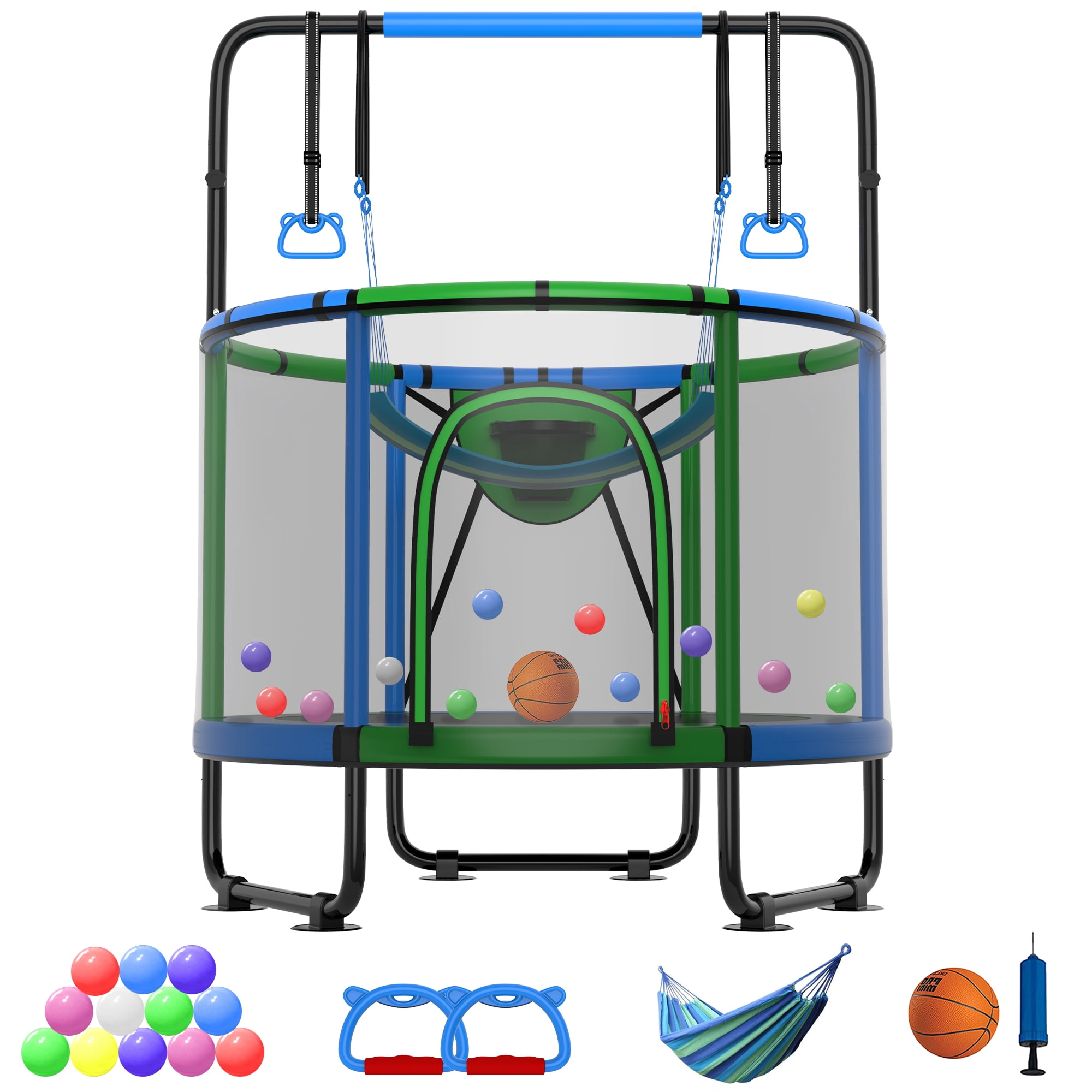 CITYLE Trampoline for Kids 600LBS 5.5FT Toddler Trampoline Indoor Outdoor with Basketball Hoop Swing Adjustable Bar 66 Mini Small Trampoline with Enclosure Gifts for Toddlers Boys & Girls