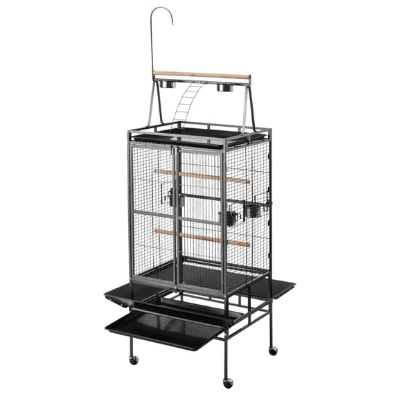Large Bird Cage, 82.7" H Wrought Iron Flight Cage with Slide-Out Tray, Perches&Feeders for Parrots, Cockatiels, African Greys