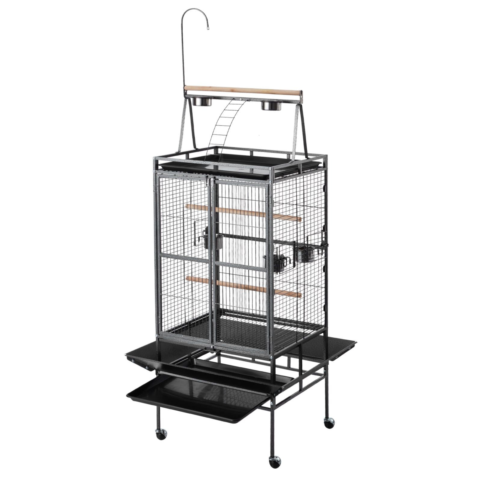 Large Bird Cage, 82.7" H Wrought Iron Flight Cage with Slide-Out Tray, Perches&Feeders for Parrots, Cockatiels, African Greys