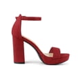 thumbnail image 3 of BLISSFUL STEP Women's Shoes Faux Suede High Chunky Heel Platform Ankle Strap Open Toe Sandals Red 7, 3 of 8