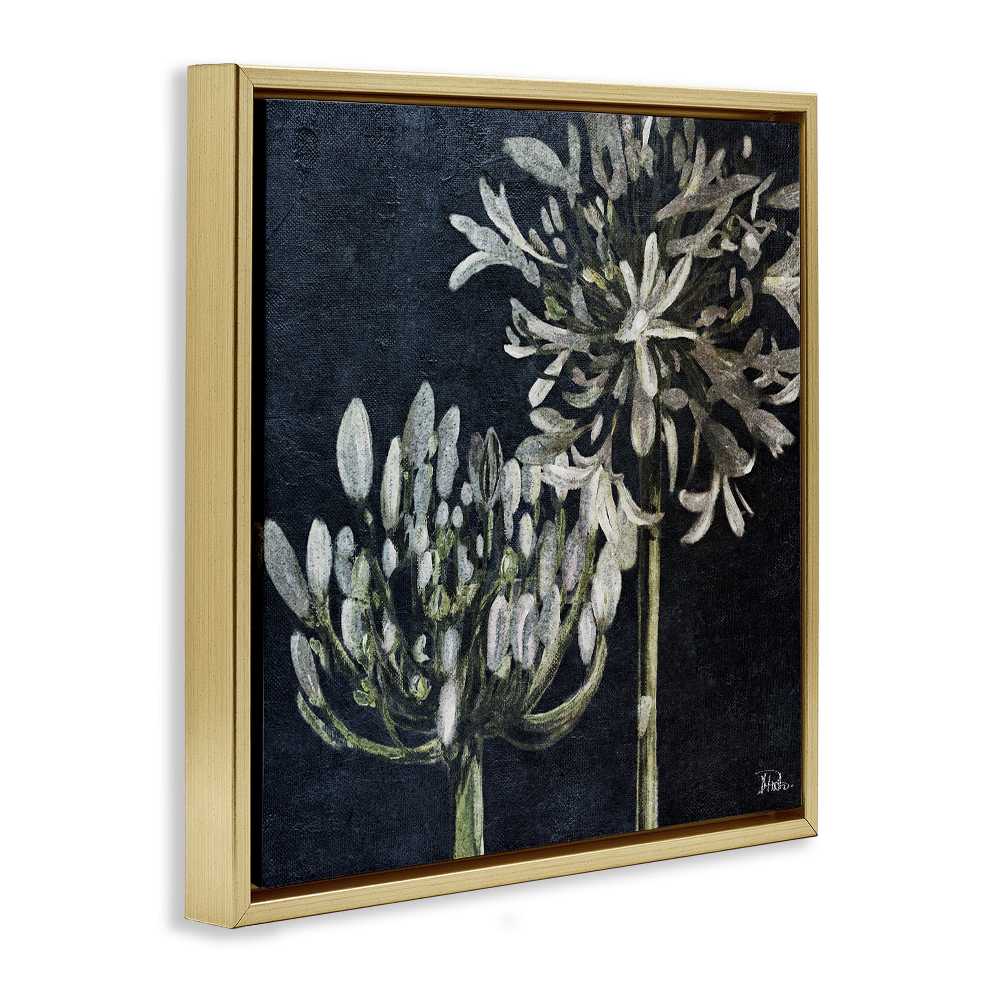Stupell Industries Blooming White Herbs Botanical & Floral Painting Gold Floater Framed Canvas Art Print Wall Art, 25 x 25