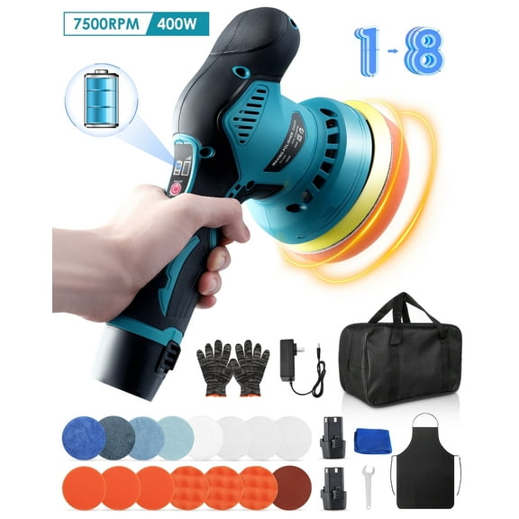 ALILYY 6IN Cordless Car Buffer Polisher 6 Variable Speed Car Buffers and Polishers Kit 2 PCS Batteries for Car Polishing/Waxing/Scratch Removing,Blue