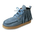 thumbnail image 6 of Fringe Ankle Boots for Women Suede Lace up Platform Winter Short Booties Casual Round Toe High Top Walking Shoes, 6 of 6