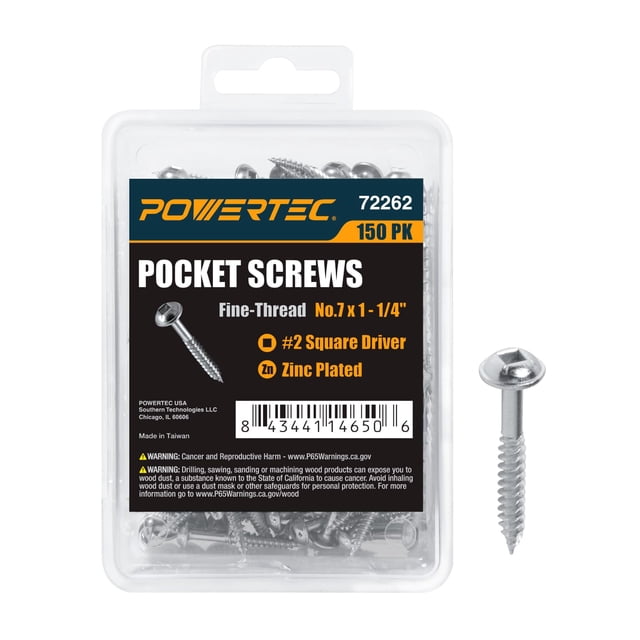 Tornillos para Agujeros en Ángulo POWERTEC Paquete de 150, Punta Cuadrada #2, 1.25 cm