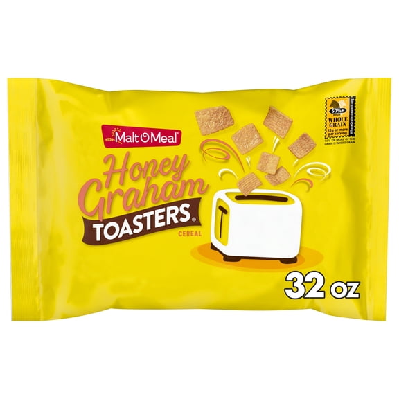 Malt-O-Meal Honey Graham Toasters Breakfast Cereal, Crunchy Honey Graham Squares, 32 oz Bag