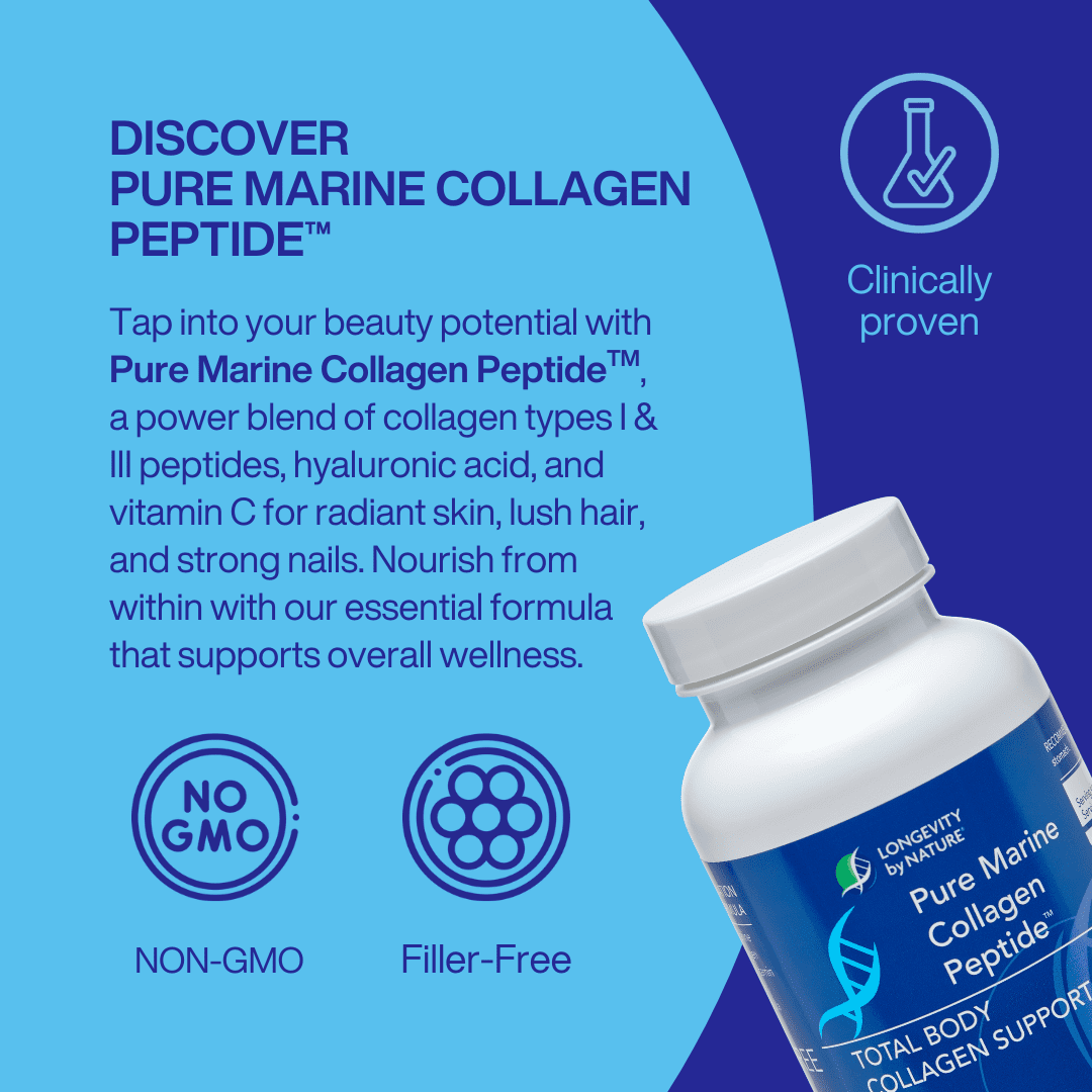 Longevity by Nature, Pure Marine Collagen Peptides Type I & III, 120 Capsules