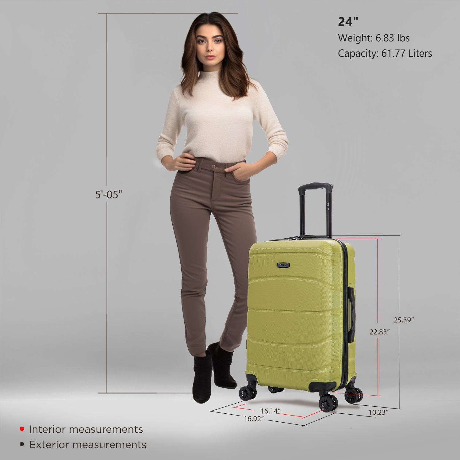 DUKAP SENSE 24" Hardside Lightweight Checked Luggage with Spinner Wheels, Handle and Trolley, Green