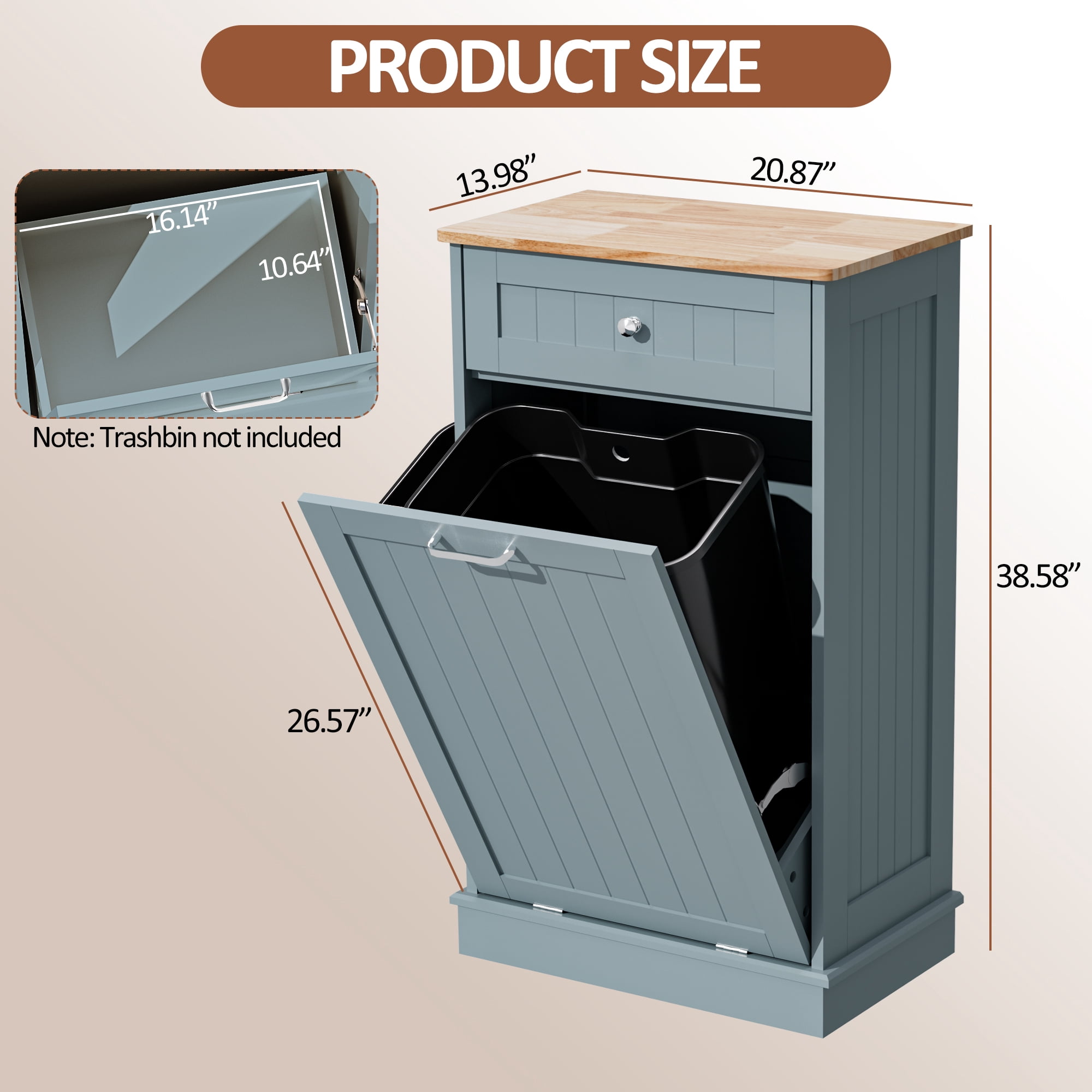 AHB 13 Gallon Single Tilt Out Trash Cabinet with Drawer, Freestanding Kitchen Trash Can Storage Organizer, 20.9"L x 13.55"W x 38.5"H, Blue