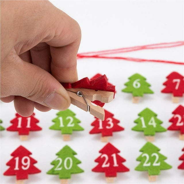 ziyahi 24PCS Christmas Wooden Clips with Rope Five-pointed Star Wooden Clips for Photos DIY Craft Decoration