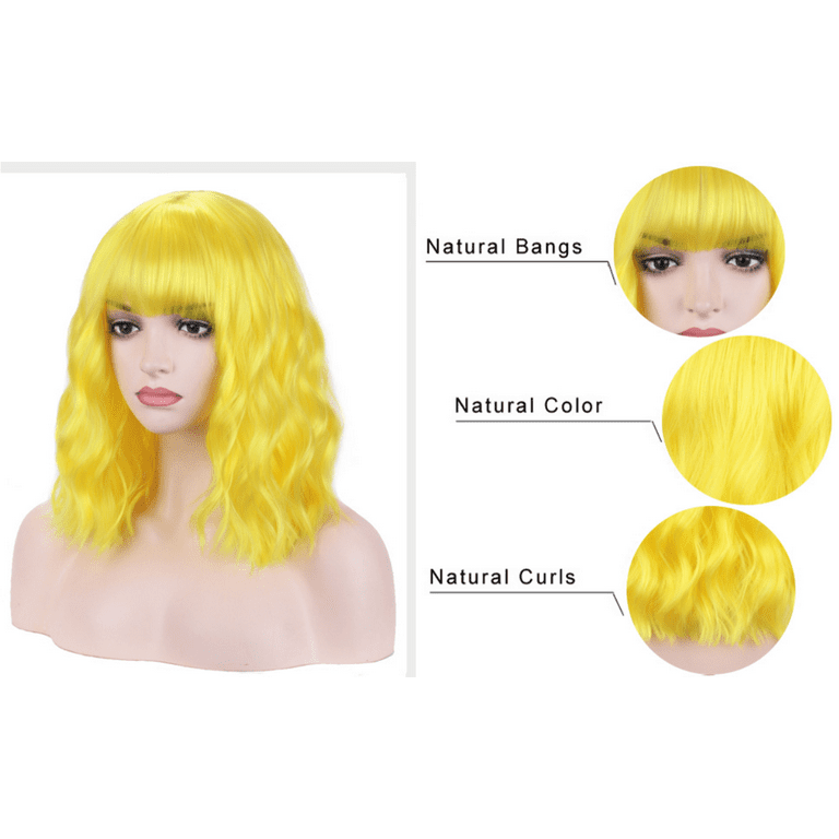 Short curly yellow outlet wig