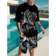 thumbnail image 2 of Conjunto de camiseta y pantalones cortos de manga corta con estampado 3D de oración y huella de mano para hombre, estilo informal de verano para exteriores, 2 of 4