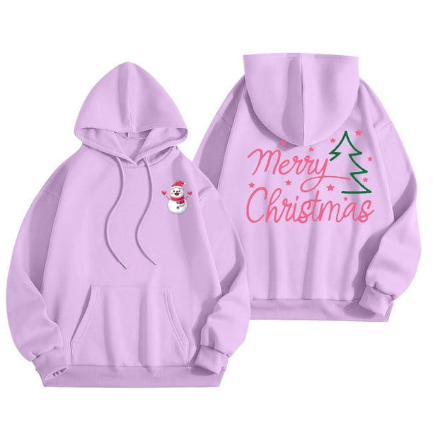 WILLBEST Sudaderas Deportivas para Mujer, Camiseta de Feliz Navidad para Mujer, Sudadera con Estampado de Letras y Árbol de Navidad, Sudadera con Capucha Navideña X-Grande