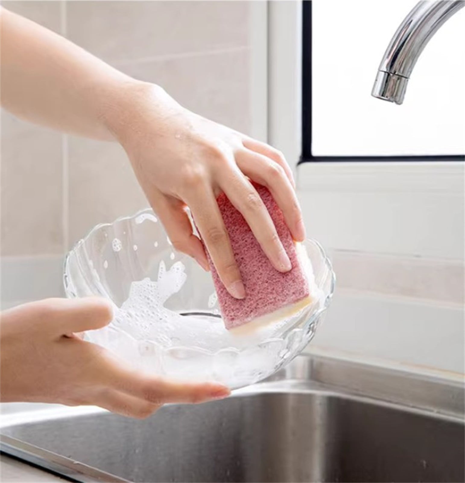 Gnmfd Kitchen Cleaning Sponge 2 Pack Non Scratch Emery Sponge for Dishwashing, Double Layer Scrub Sponge for Pots Pans Bowls Sink Cleaning, Strong Decontamination Foam Scrubber