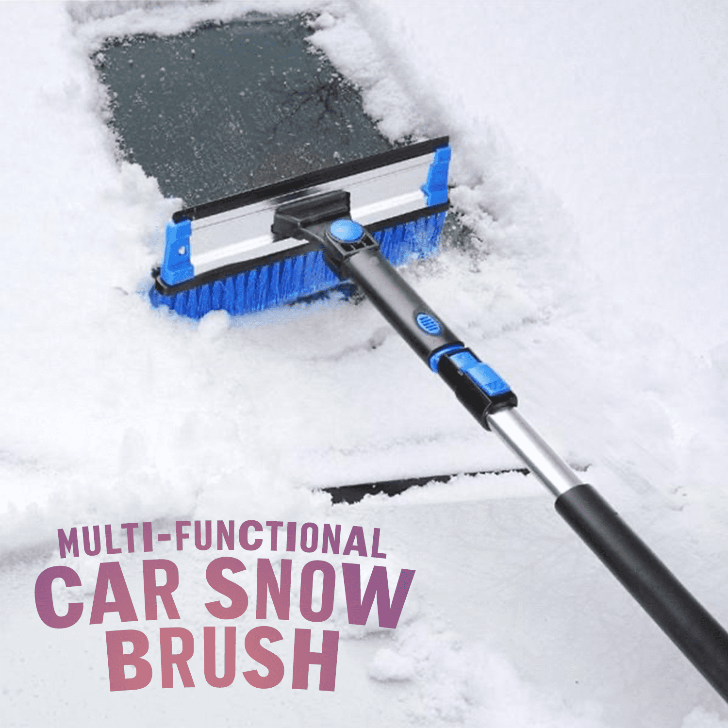 VaygWay Ice Scraper and Extendable Snow Brush for Car Windshield-  Adjustable Length Foam Grip 360° Pivoting Brush Head for Snow, 2 in 1  Sturdy Winter
