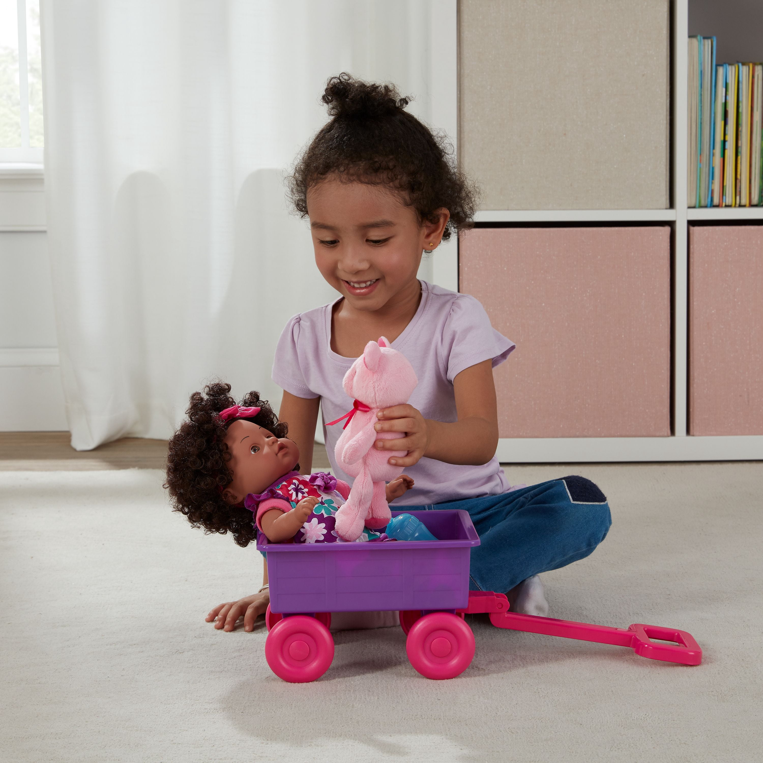 My Sweet Love 13" Baby Doll and Wagon Play Set, Red & Blue, 6 Pieces, African American
