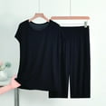 thumbnail image 2 of Nrmvnmi Lounge Sets for Women Plus Size Summer Casual Short Sleeved Round Neck Top Shirt Capri Pajama Pants Set Comfortable Breathable 2 Piece Sets Black XLMothers Day Gifts, 2 of 8