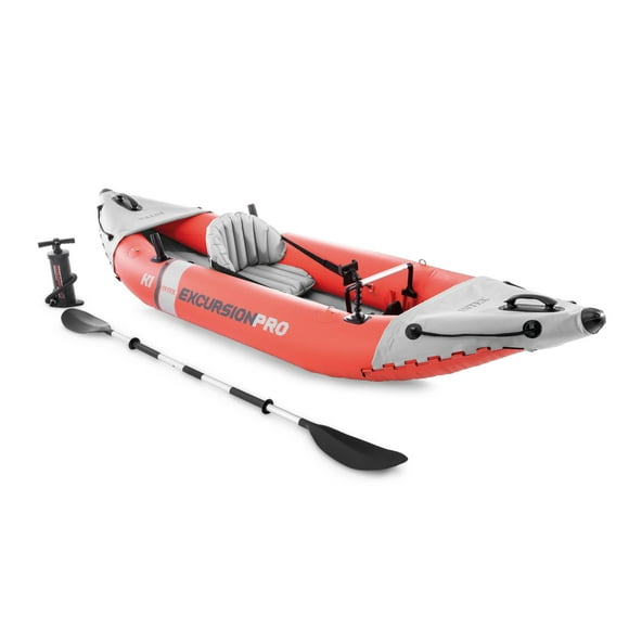 Intex 68303EP Excursion Pro K1 Single Person Inflatable Vinyl Fishing Kayak with Aluminum Oar and Pump, Red